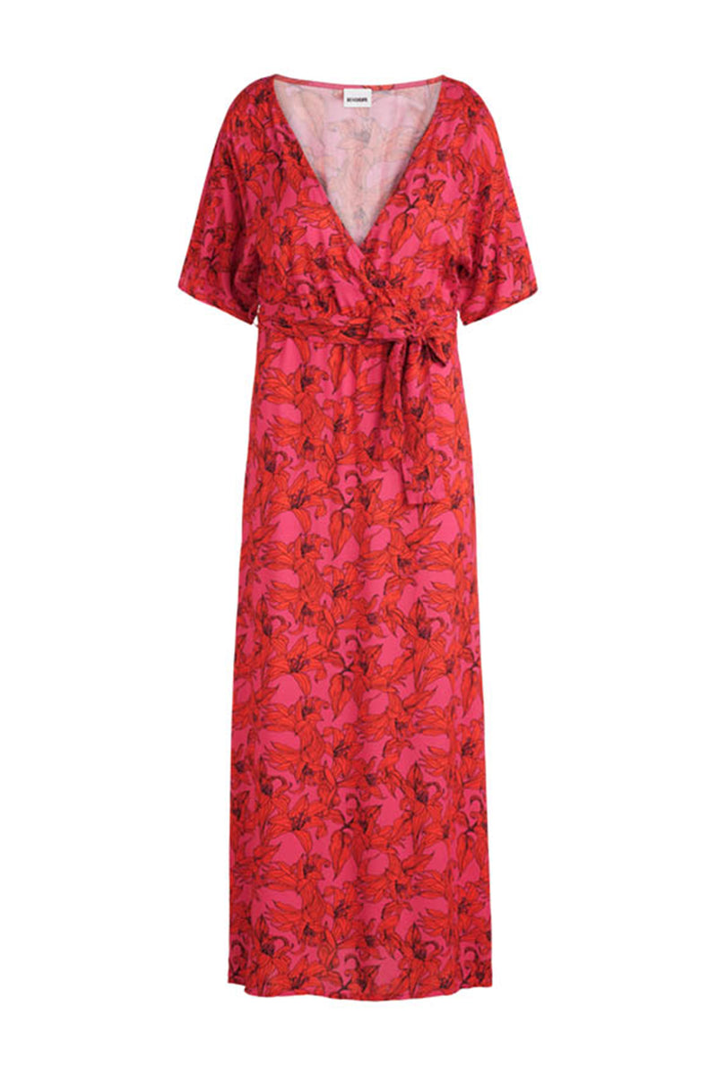 Beachlife Pink Lilies Long Wrap Dress in Pink - Leap & Loop